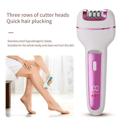 3-in-1 Ladies Electric Epilator, Shaver & Callus Remover with LED Display - Rechargeable & Waterproof(Gray) V888-ELOSUNG29394