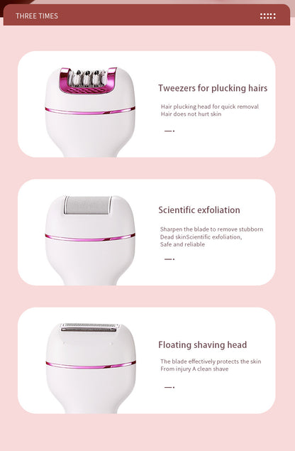 3-in-1 Ladies Electric Epilator, Shaver & Callus Remover with LED Display - Rechargeable & Waterproof(Gray) V888-ELOSUNG29394