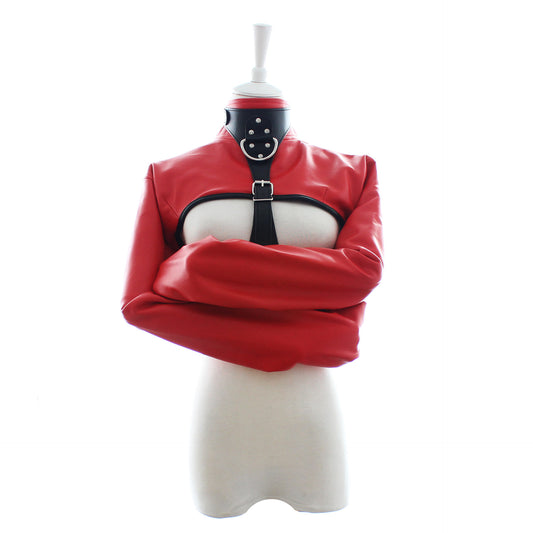 PU Leather Straitjacket Style Arm Binder & Posture Corrector with Adjustable Straps(red) V888-ELOSUNG29405
