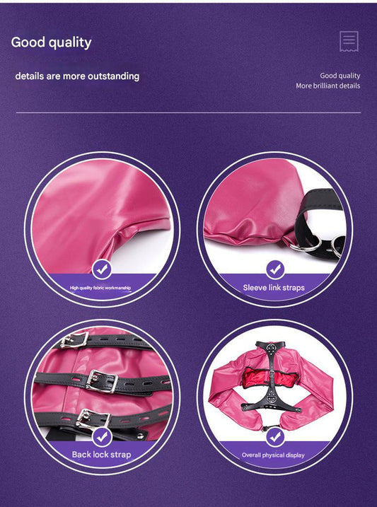PU Leather Straitjacket Style Arm Binder & Posture Corrector with Adjustable Straps(Dark pink) V888-ELOSUNG29407