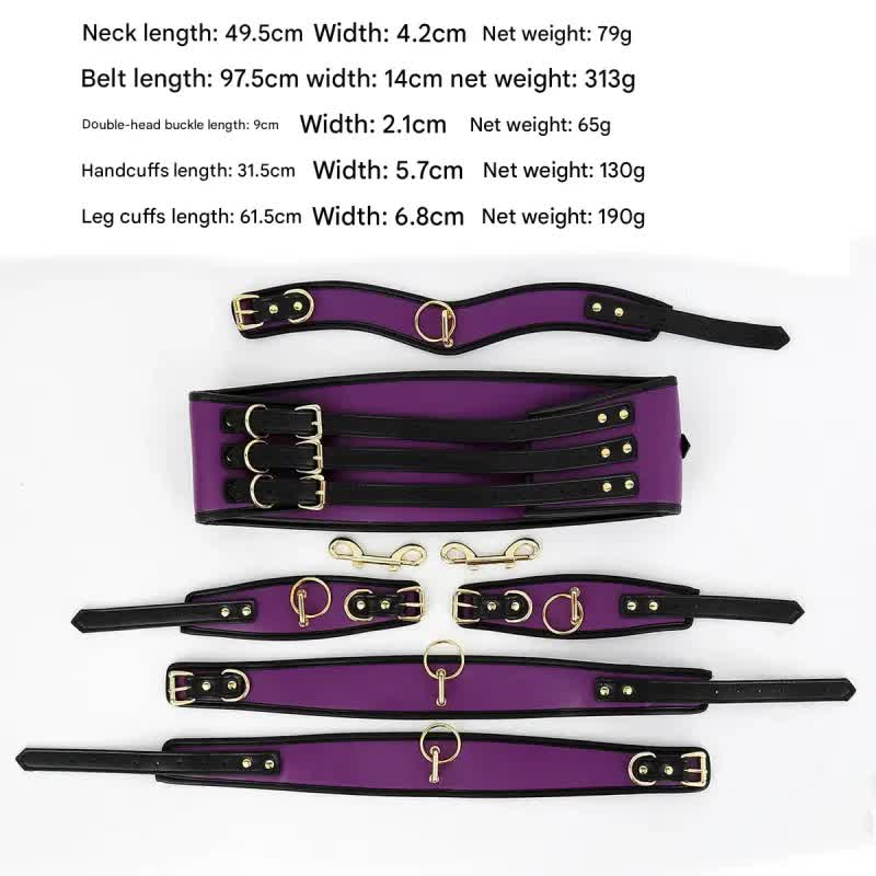 Adjustable PU Leather Bondage Restraint Set - Collar, Waist Belt, Hand & Leg Cuffs with Connectors(red) V888-ELOSUNG29409