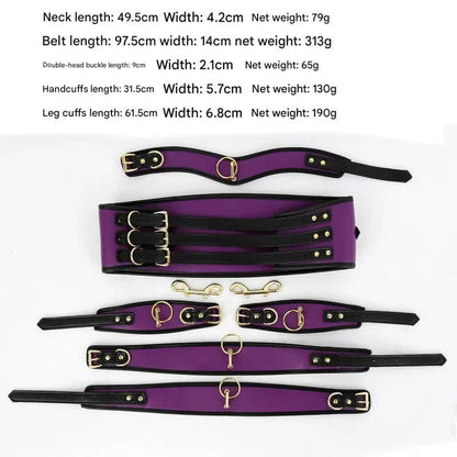 Adjustable PU Leather Bondage Restraint Set - Collar, Waist Belt, Hand & Leg Cuffs with Connectors(red) V888-ELOSUNG29409