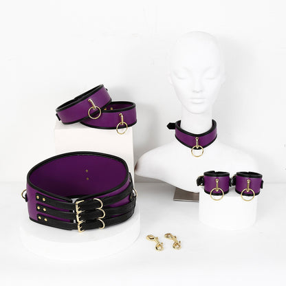 Adjustable PU Leather Bondage Restraint Set - Collar, Waist Belt, Hand & Leg Cuffs with Connectors(red) V888-ELOSUNG29409