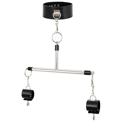 Adjustable PU Leather Collar & Locking Handcuff Spreader Bar Set - Adult Novelty Restraint(black) V888-ELOSUNG29410