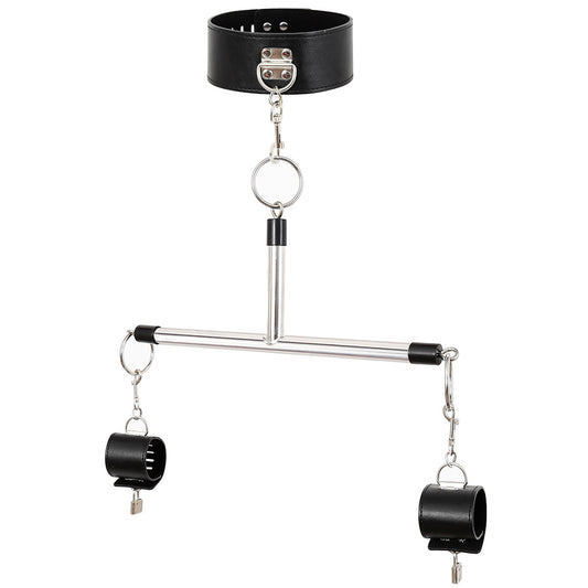 Adjustable PU Leather Collar & Locking Handcuff Spreader Bar Set - Adult Novelty Restraint(black) V888-ELOSUNG29410