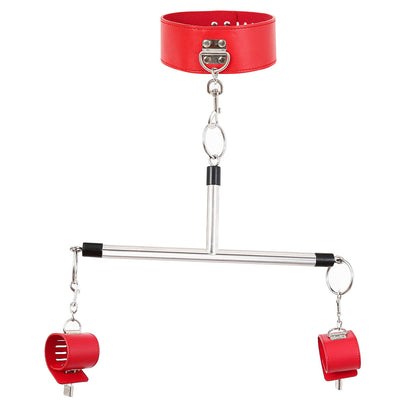 Adjustable PU Leather Collar & Locking Handcuff Spreader Bar Set - Adult Novelty Restraint(red) V888-ELOSUNG29411