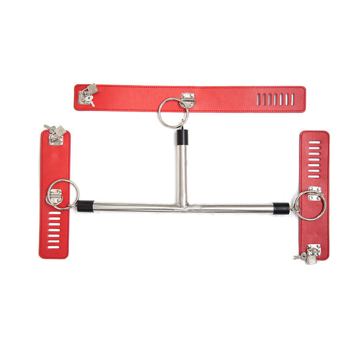 Adjustable PU Leather Collar & Locking Handcuff Spreader Bar Set - Adult Novelty Restraint(red) V888-ELOSUNG29411