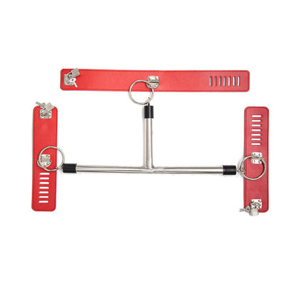 Adjustable PU Leather Collar & Locking Handcuff Spreader Bar Set - Adult Novelty Restraint(red) V888-ELOSUNG29411