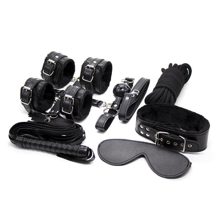 10-Piece Plush Lined Adjustable Restraint Kit with Rope & Accessories for Couples(Black) V888-ELOSUNG29416