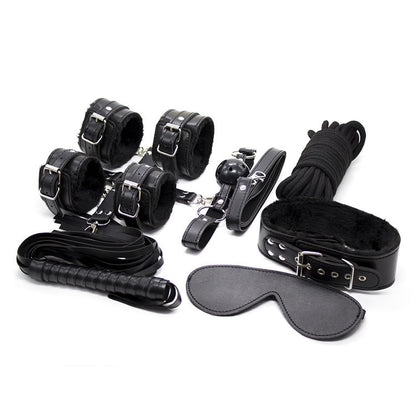 10-Piece Plush Lined Adjustable Restraint Kit with Rope & Accessories for Couples(Black) V888-ELOSUNG29416