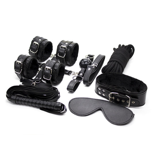 10-Piece Plush Lined Adjustable Restraint Kit with Rope & Accessories for Couples(Black) V888-ELOSUNG29416
