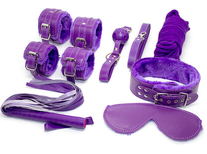 10-Piece Plush Lined Adjustable Restraint Kit with Rope & Accessories for Couples(Purple) V888-ELOSUNG29418
