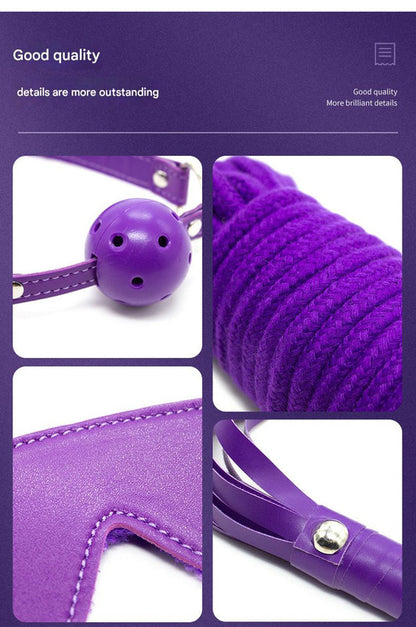 10-Piece Plush Lined Adjustable Restraint Kit with Rope & Accessories for Couples(Purple) V888-ELOSUNG29418