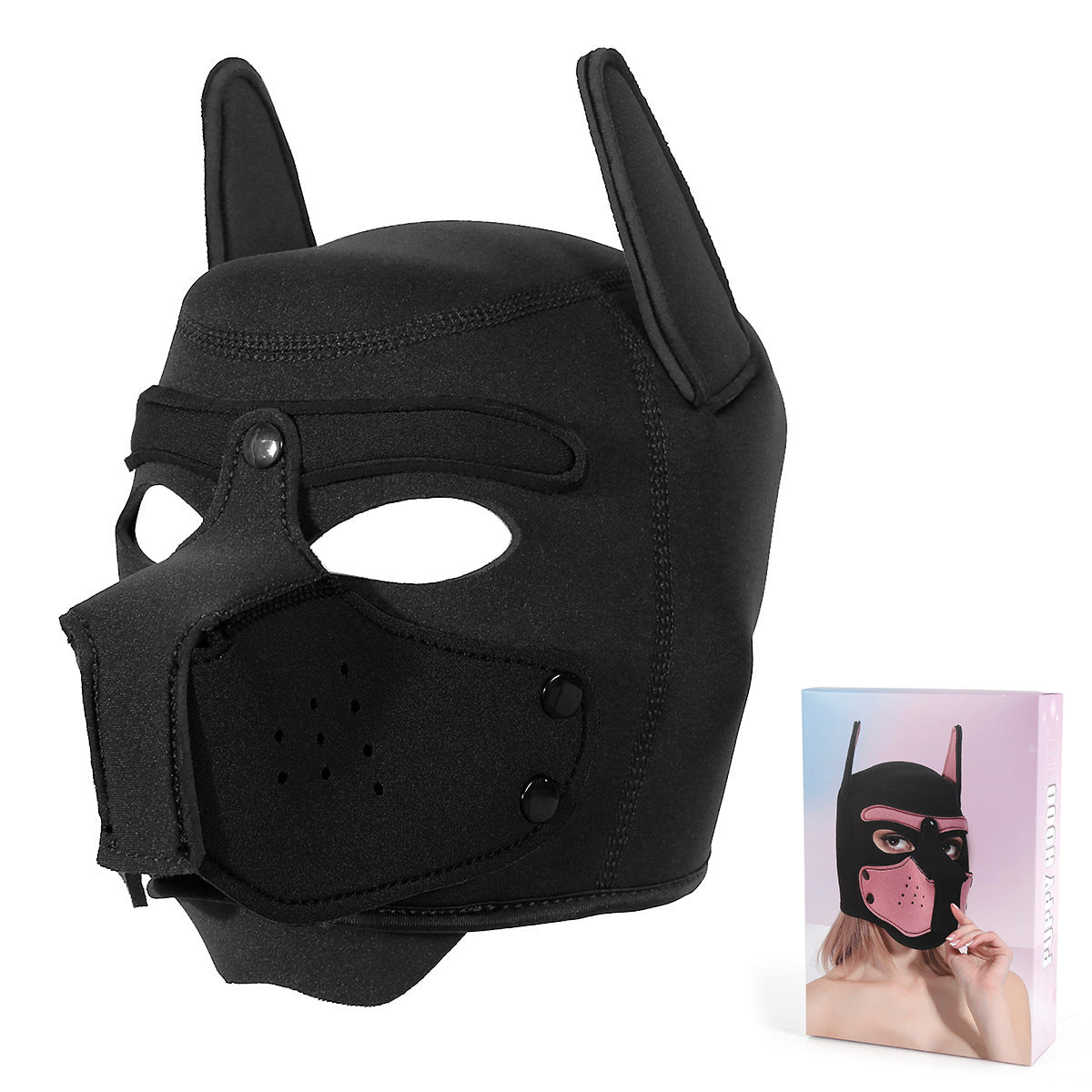 Playful Puppy Hood Mask - Soft Neoprene Full Head Cosplay & SM Accessory(black) V888-ELOSUNG29419