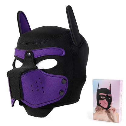 Playful Puppy Hood Mask - Soft Neoprene Full Head Cosplay & SM Accessory(Purple) V888-ELOSUNG29420