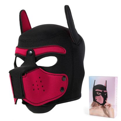 Playful Puppy Hood Mask - Soft Neoprene Full Head Cosplay & SM Accessory(Red) V888-ELOSUNG29421