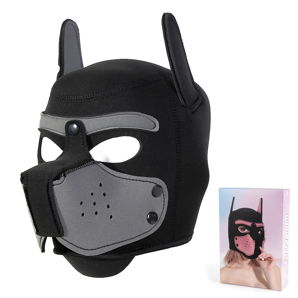 Playful Puppy Hood Mask - Soft Neoprene Full Head Cosplay & SM Accessory(Gray) V888-ELOSUNG29422