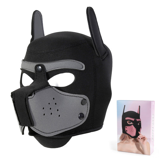 Playful Puppy Hood Mask - Soft Neoprene Full Head Cosplay & SM Accessory(Gray) V888-ELOSUNG29422