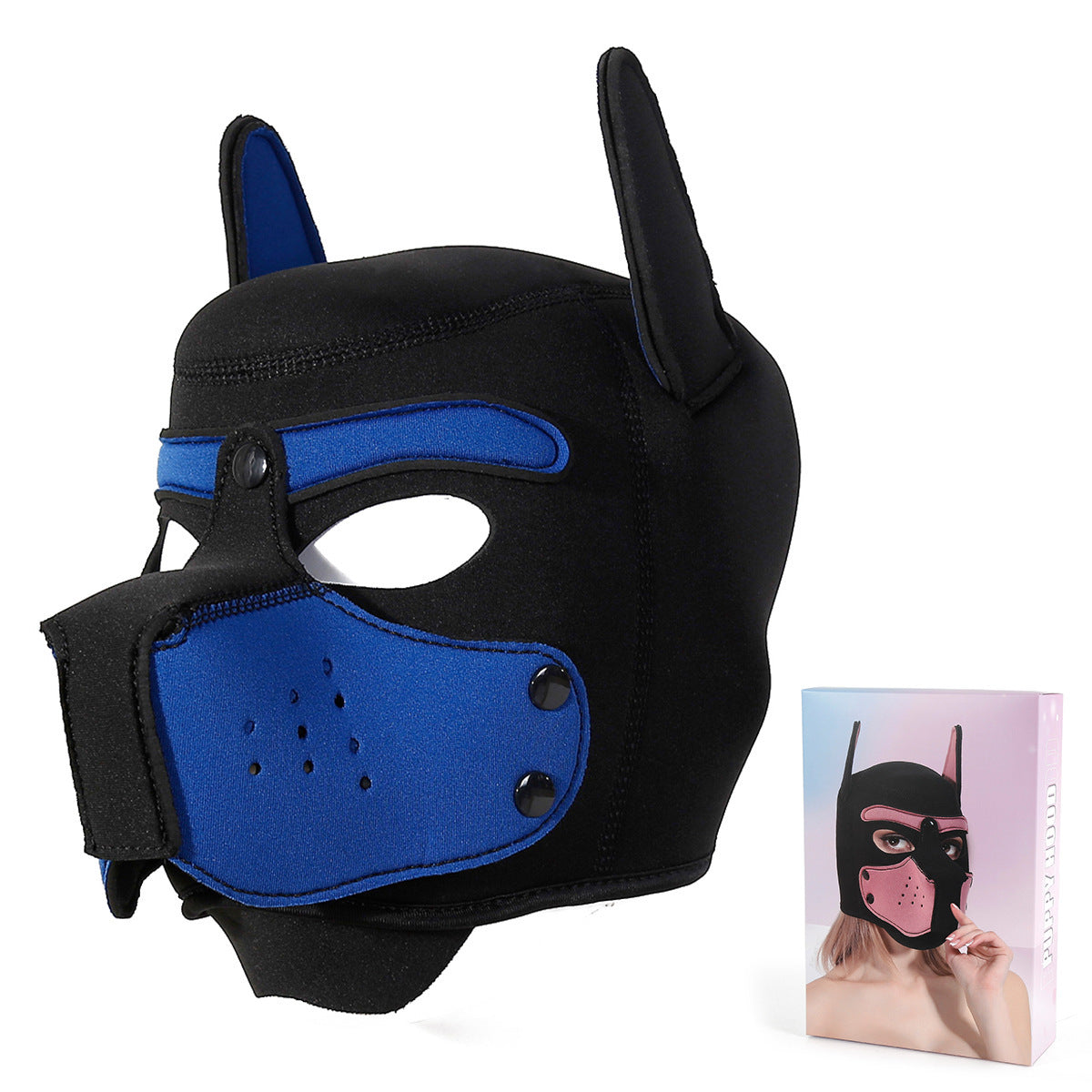 Playful Puppy Hood Mask - Soft Neoprene Full Head Cosplay & SM Accessory(Blue) V888-ELOSUNG29423