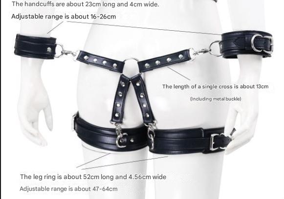 Adjustable PU Leather X-Harness Restraint Set with Cuffs - Playful Bondage Accessory(Black) V888-ELOSUNG29424
