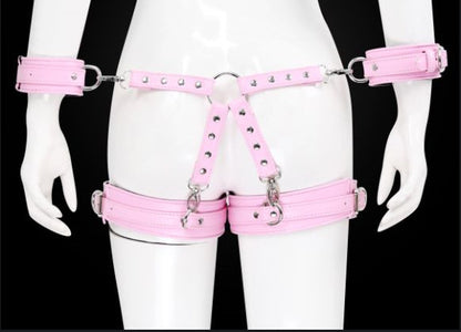 Adjustable PU Leather X-Harness Restraint Set with Cuffs - Playful Bondage Accessory(Pink) V888-ELOSUNG29425