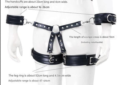Adjustable PU Leather X-Harness Restraint Set with Cuffs - Playful Bondage Accessory(Red) V888-ELOSUNG29426