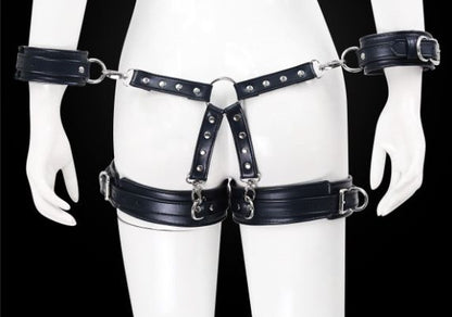 Adjustable PU Leather X-Harness Restraint Set with Cuffs - Playful Bondage Accessory(Brilliant leather blue) V888-ELOSUNG29427