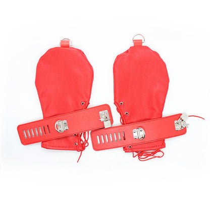 PU Leather Padded Bondage Mitts with Locking Straps & Connecting Chain - Playful Adult Set(red) V888-ELOSUNG29428