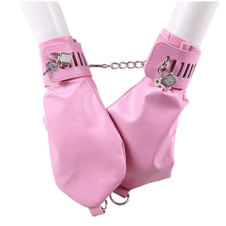 PU Leather Padded Bondage Mitts with Locking Straps & Connecting Chain - Playful Adult Set(Black) V888-ELOSUNG29429