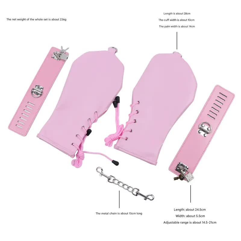 PU Leather Padded Bondage Mitts with Locking Straps & Connecting Chain - Playful Adult Set(Pink) V888-ELOSUNG29430