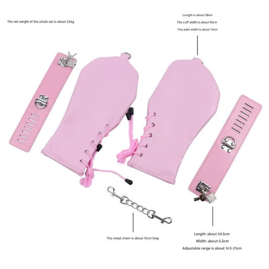 PU Leather Padded Bondage Mitts with Locking Straps & Connecting Chain - Playful Adult Set(Pink) V888-ELOSUNG29430