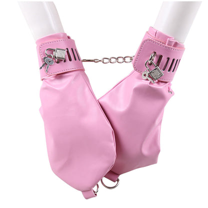 PU Leather Padded Bondage Mitts with Locking Straps & Connecting Chain - Playful Adult Set(Pink) V888-ELOSUNG29430