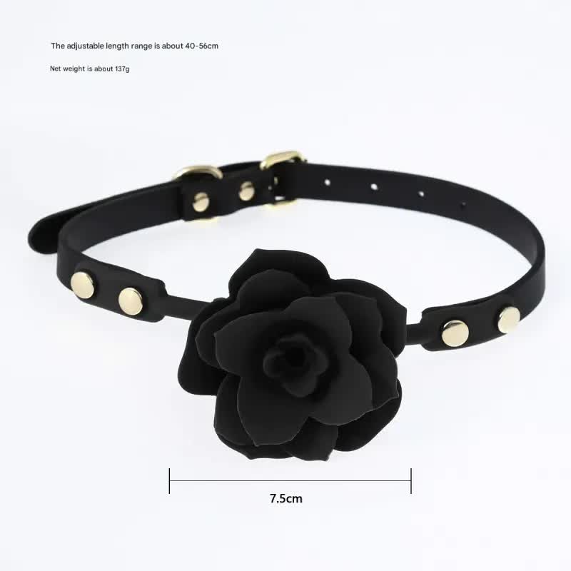 Silicone Rose Ball Gag with Adjustable PU Leather Strap - Playful Adult Novelty(black) V888-ELOSUNG29431