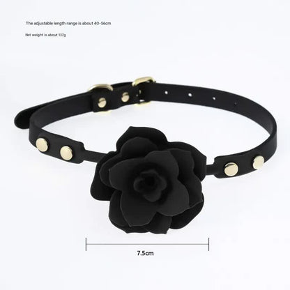 Silicone Rose Ball Gag with Adjustable PU Leather Strap - Playful Adult Novelty(black) V888-ELOSUNG29431