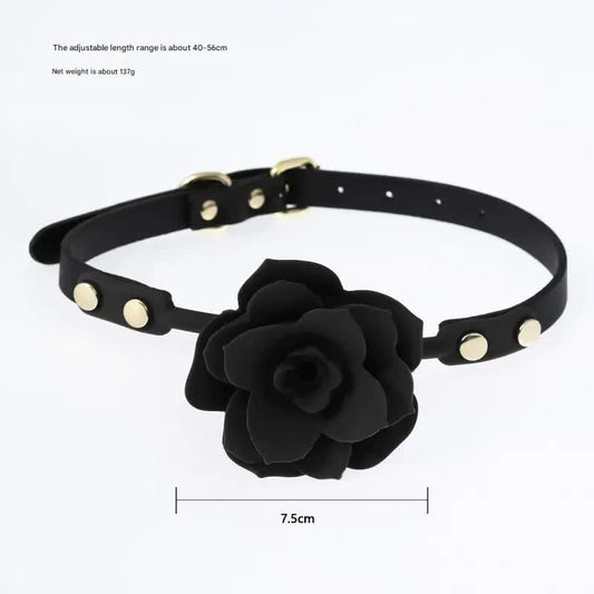Silicone Rose Ball Gag with Adjustable PU Leather Strap - Playful Adult Novelty(black) V888-ELOSUNG29431