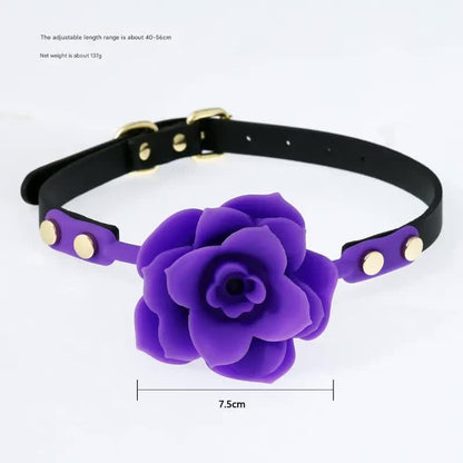 Silicone Rose Ball Gag with Adjustable PU Leather Strap - Playful Adult Novelty(purple) V888-ELOSUNG29434