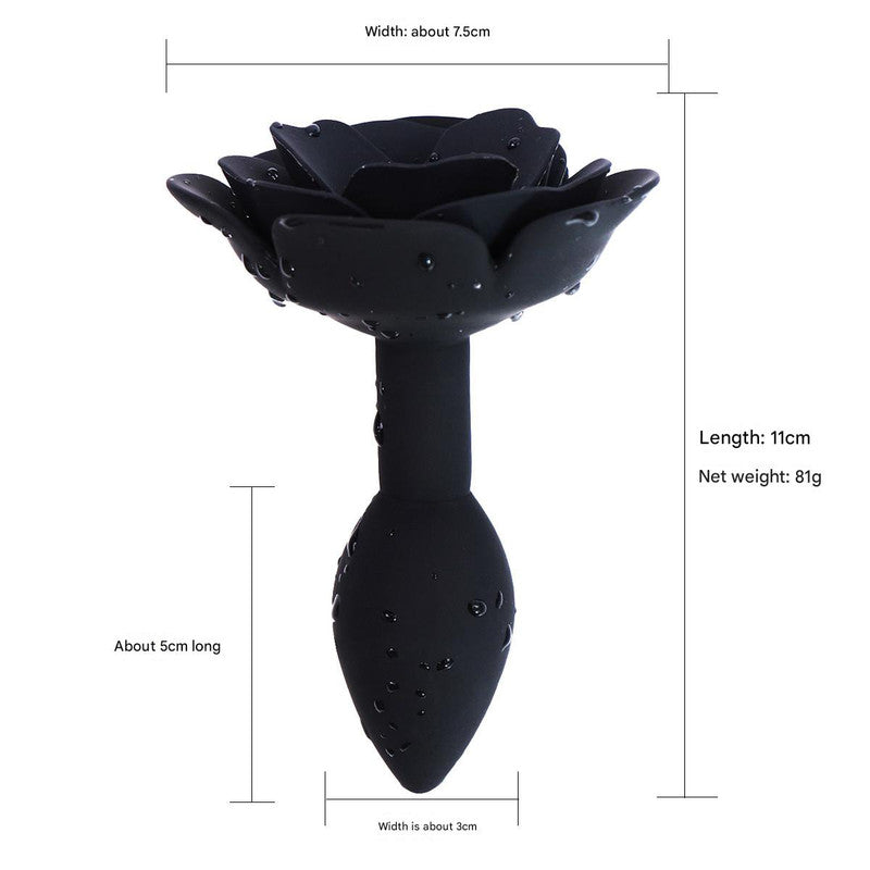 Elegant Rose Silicone Anal Plug - Smooth Tapered Design for Comfortable Play(black) V888-ELOSUNG29435