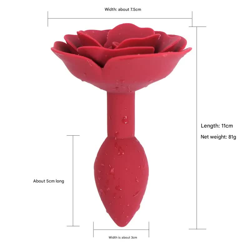 Elegant Rose Silicone Anal Plug - Smooth Tapered Design for Comfortable Play(Dark red) V888-ELOSUNG29436