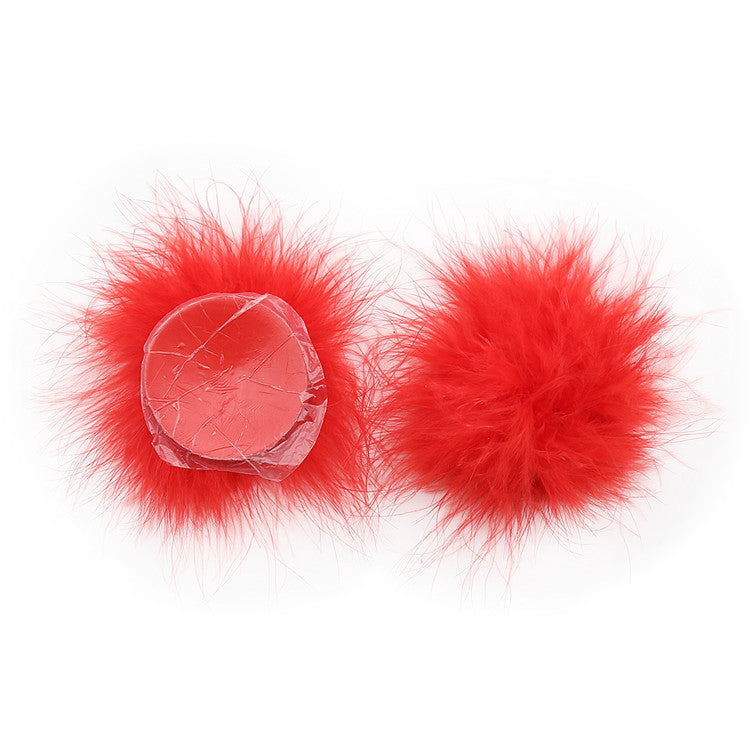 7-Piece Lace & Feather Playful Lingerie Accessory Set - Cuffs, G-String, Tickler &Nipple stickers(red) V888-ELOSUNG29445