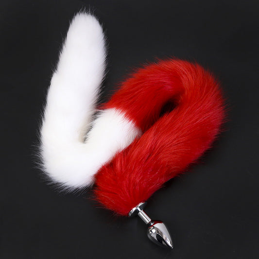 Extra Long Faux Fur Tail with Metal Anal Plug - Playful Cosplay & Adult Novelty Accessory(White and red-large) V888-ELOSUNG29447