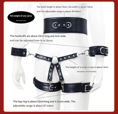 Full Body PU Leather Bondage Restraint Set with Collar, Leash, Cuffs & Harness - Adjustable Adult Play(White) V888-ELOSUNG29449