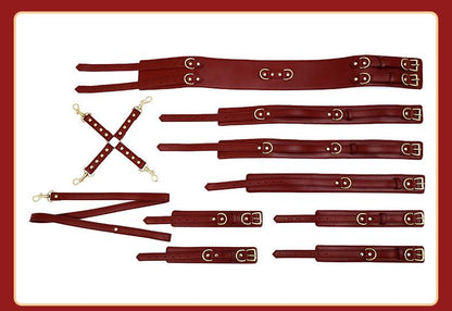 Full Body PU Leather Bondage Restraint Set with Collar, Leash, Cuffs & Harness - Adjustable Adult Play(White) V888-ELOSUNG29449