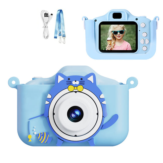 Digital Camera with Cute Cat Silicone Case - Dual Lens, 96MP, HD Screen & Music Playback(blue) V888-ELOSUNG29464