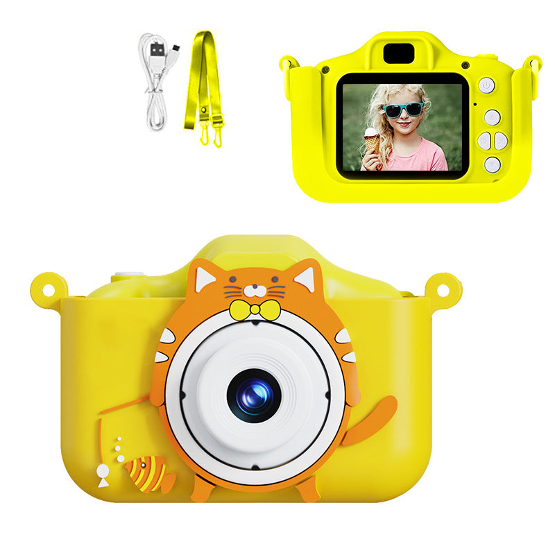 Digital Camera with Cute Cat Silicone Case - Dual Lens, 96MP, HD Screen & Music Playback(yellow) V888-ELOSUNG29465