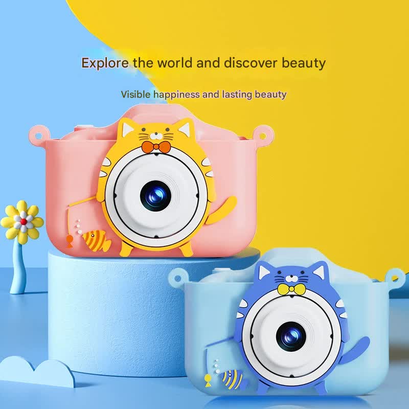 Digital Camera with Cute Cat Silicone Case - Dual Lens, 96MP, HD Screen & Music Playback(yellow) V888-ELOSUNG29465