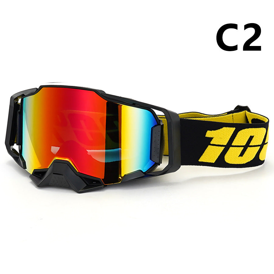 Professional Motocross & Ski Goggles - HiPER Lens, TPU Frame(Black frame with yellow belt and red lens) V888-ELOSUNG29557