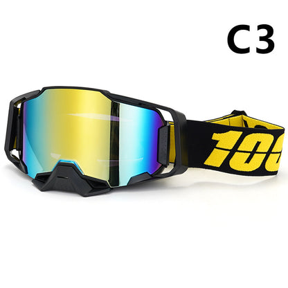 Professional Motocross & Ski Goggles - HiPER Lens, TPU Frame(Black frame with yellow belt and gold lens) V888-ELOSUNG29558