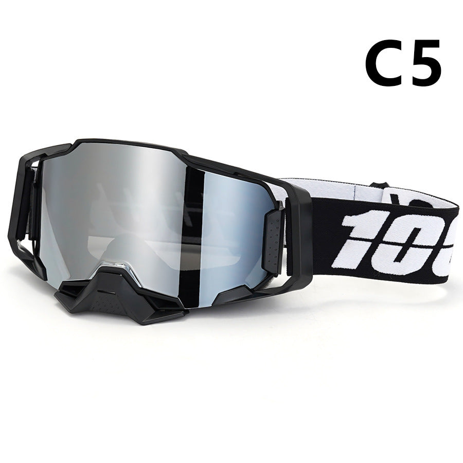 Professional Motocross & Ski Goggles - HiPER Lens, TPU Frame(Black frame with white belt and silver lens) V888-ELOSUNG29560