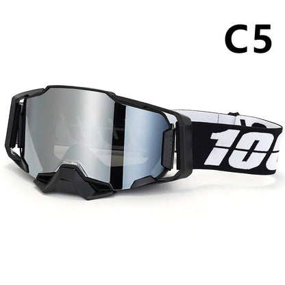 Professional Motocross & Ski Goggles - HiPER Lens, TPU Frame(Black frame with white belt and silver lens) V888-ELOSUNG29560