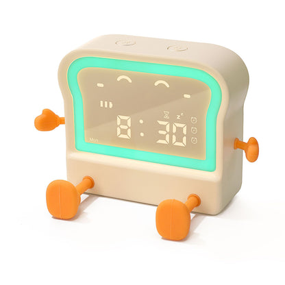 Adorable Toast-Shaped Digital Alarm Clock with Night Light & Phone Stand - Multifunctional Kids Clock(milky) V888-ELOSUNG29561